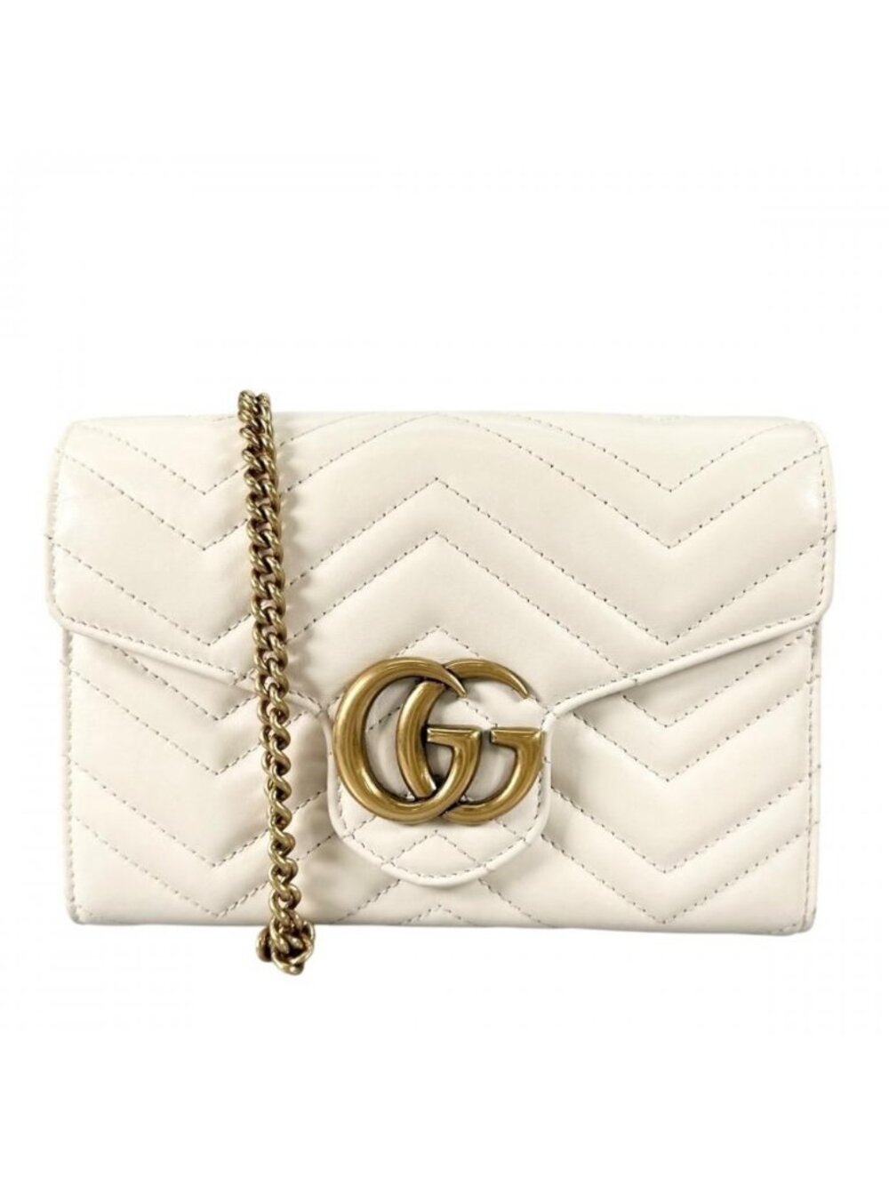 Gucci Shoulder Bag Chain Wallet GG Marmont Logo Chevron Crossbody Quilted
